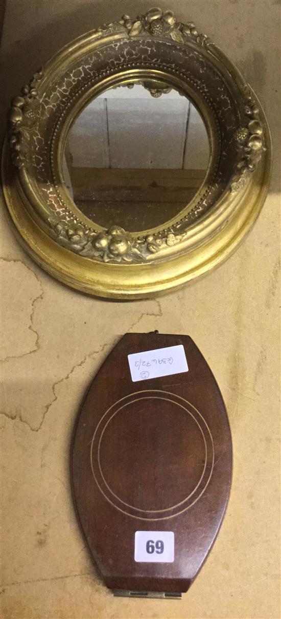 Oval gilt mirror & mahogany travel mirror